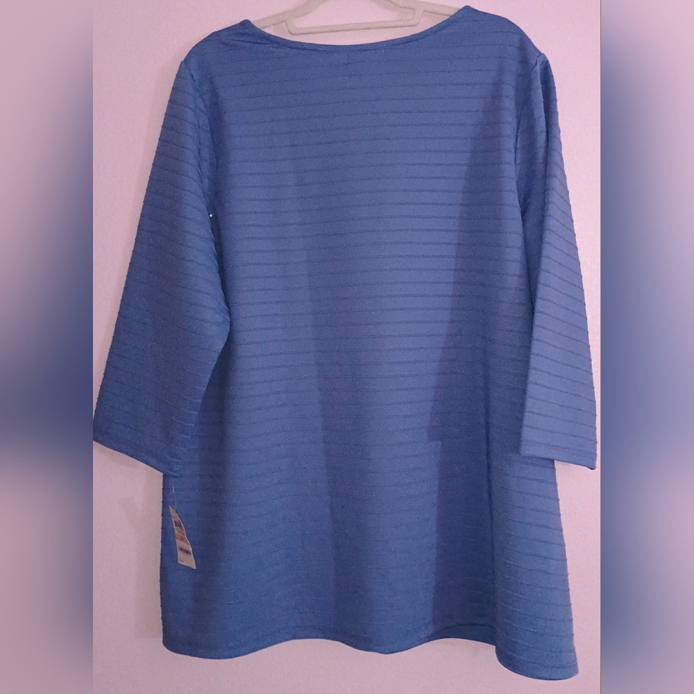 JM Collection Blue Ribbed Top with Silver Ring Accents - Picture 3 of 3